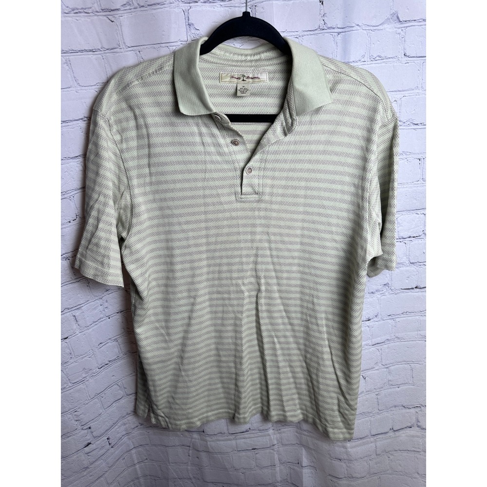 Tommy Bahama Polo Shirt Silk‎ Blend Striped Golf Casual Short Sleeve M